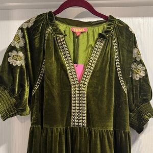 THML Olive Green Top with White Embroidery